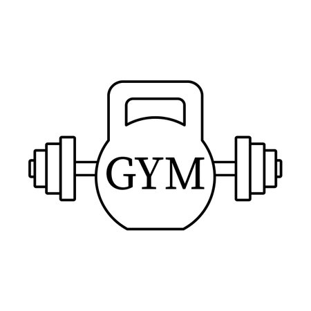 Kettlebell and barbell. Isolated outline vector illustration on white background.のイラスト素材