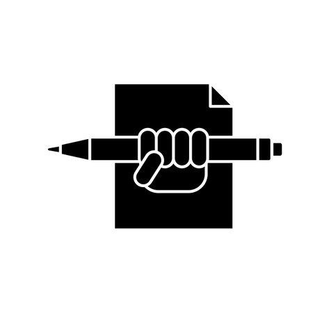 Hand holding a pen. Isolated vector illustration on white background.のイラスト素材