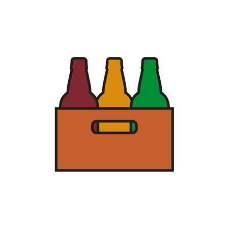 Bottles of beer in a crate, a cardboard box.のイラスト素材
