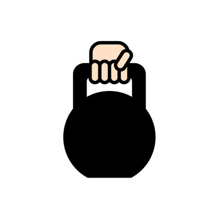 Hand holding kettlebell. Isolated vector illustration on white background.のイラスト素材