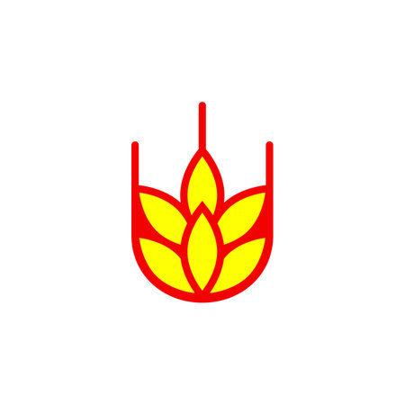 Wheat logo design. Vector illustration with red and yellow colors on white background. Isolated drawing.のイラスト素材