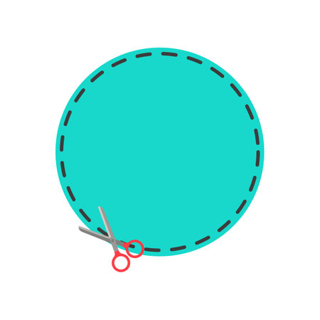 Round empty frame with scissors and a dotted cut line.のイラスト素材