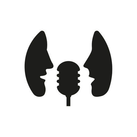Two people talking into a microphone.のイラスト素材
