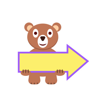 Cartoon plush toy bear holding a big pointer arrow.のイラスト素材