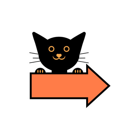 A black cat is holding a big pointer arrow.のイラスト素材
