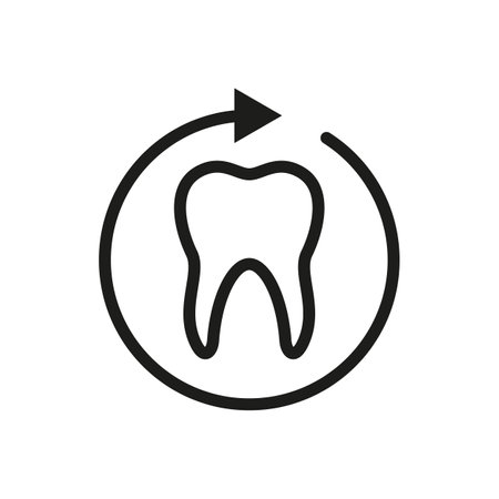 Human tooth icon with round arrow. Symbol of full cycle dental treatment.のイラスト素材