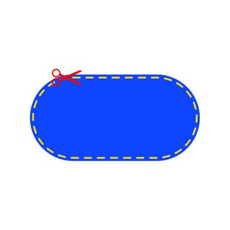 Oval blank frame with scissors and a dotted cut line.のイラスト素材