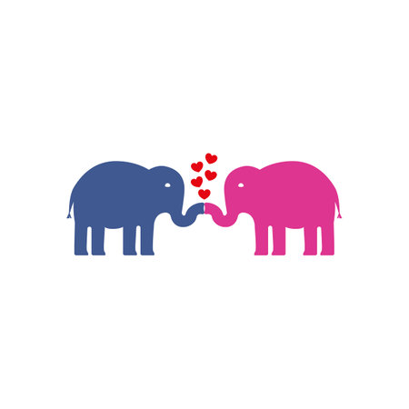 Two elephants in love kissing with hearts.のイラスト素材