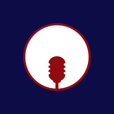 Microphone silhouette in an empty circle. Vector template and design in dark minimal simple flat style.のイラスト素材