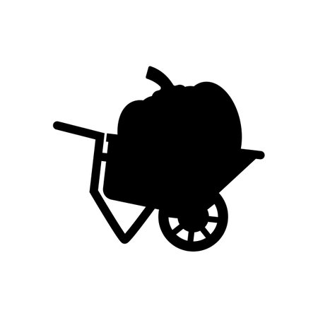 Big pumpkin inside a garden wheelbarrow. Vector silhouette.のイラスト素材