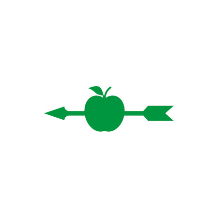 The bow arrow pierced through the green apple. Vector silhouette.のイラスト素材