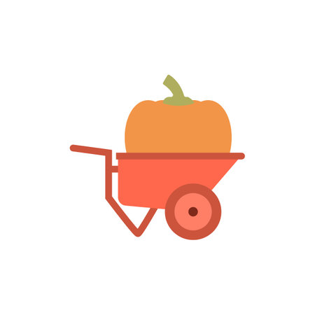 Big pumpkin inside a garden wheelbarrow. Color vector.のイラスト素材