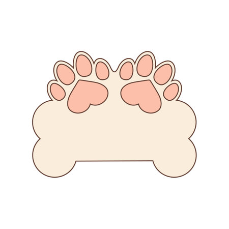 Large dog bone and small pink dog paw prints. Vector design template. Isolated on blank white background.のイラスト素材
