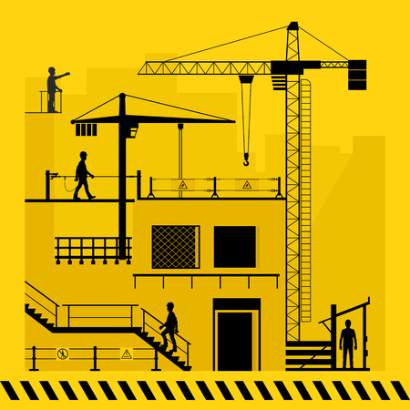 Construction site. Fencing for safe work. Vector illustration.のイラスト素材