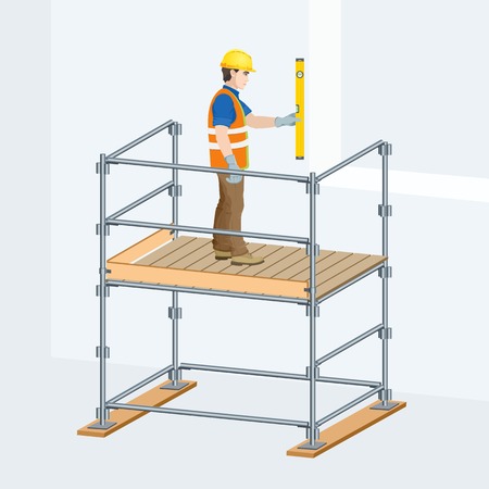 Scaffolding with a worker on them. Vector illustration.のイラスト素材