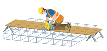 Rebar work in construction site. Vector illustration on white backgroundのイラスト素材