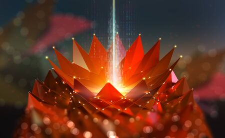 Artificial intelligence. Information flows in the digital brain. Flower mind. Abstract, colorful 3d illustrationの写真素材