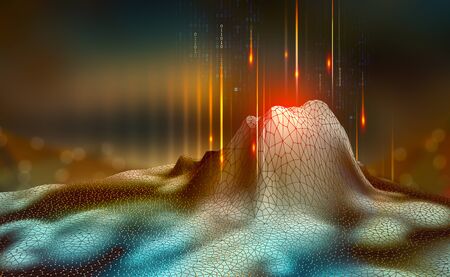 Big Data concept. Blockchain. 3D illustration. Neural networks and artificial intelligence. Abstract technological background with binary code elementsの写真素材
