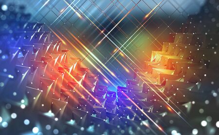 Big Data concept. Neon light flashes on a technological background. 3D illustrationの写真素材