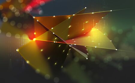 Digital future. Intersection of information flows. Era of large data. 3D illustration of polygonal planes on a colorful backgroundの写真素材