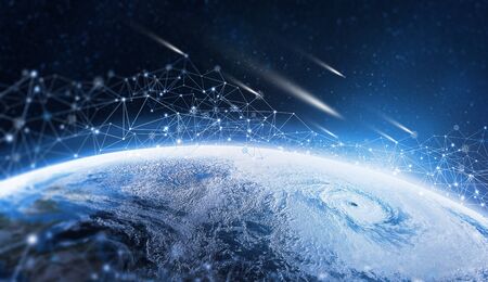 Global information network over the planet. Earth is surrounded by digital data. Elements of this image furnished by NASAの写真素材