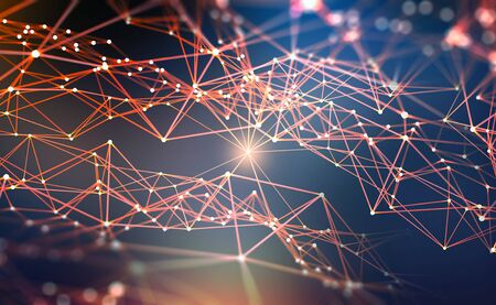Global network. Blockchain 3D illustration. Neural networks and artificial intelligence. Concept of cyberspace. Abstract technological backgroundの写真素材