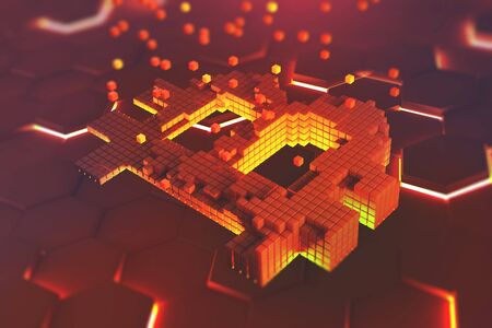 Bitcoin 3D illustration. Futuristic concept of mining cryptocurrencyの写真素材