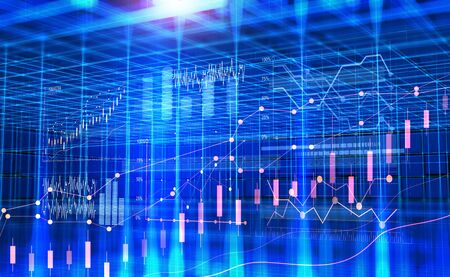 Business in cyberspace. Data analysis. Graphs and charts of the dynamics of development. 3d...