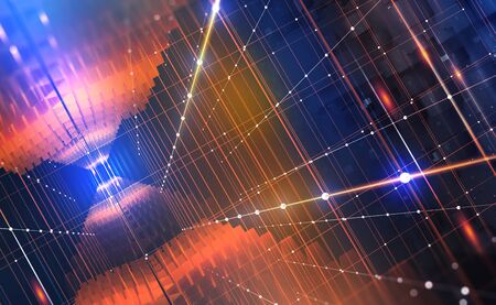 Quantum computer. Global network technology Blockchain. Digital world of  future. 3D illustration backgroundの写真素材