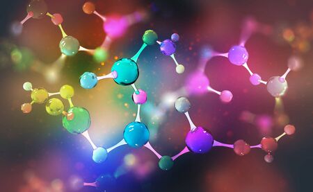 Molecule 3D illustration. Scientific breakthrough in the field of molecular synthesis....