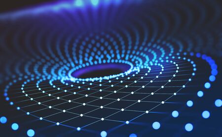 Technologies of the future. Information funnel. Global network. Polygonal light grid. 3D portal...
