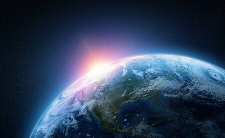 Planet Earth. View from space orbit. Photorealistic illustration. Elements of this image are...
