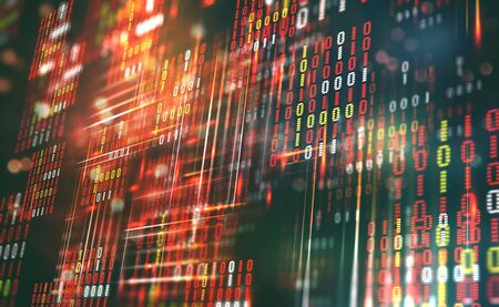 Abstract binary code. Cloud data. Blockchain technology. Digital cyberspace. Big Data concept 3D illustrationの写真素材