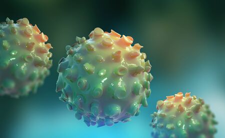 Microbiology 3D illustration. Germs under the microscope. Viruses and body immunityの写真素材