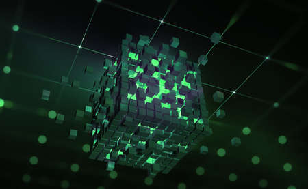 Digital world. Blocks of information collected in a nanostructure. Abstract 3D illustration....