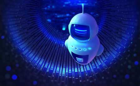 AI and global data. Robot, chat bot, android and digital evolution of robotics. Future processor...