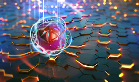 Futuristic processor, CPU, neural network, artificial intelligence. Network structure and cloud...