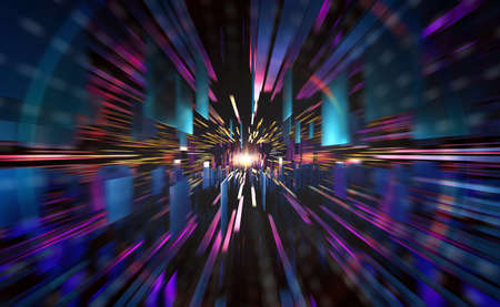 High speed internet technology. Portal 3D illustration. Space and time, global digital database in...
