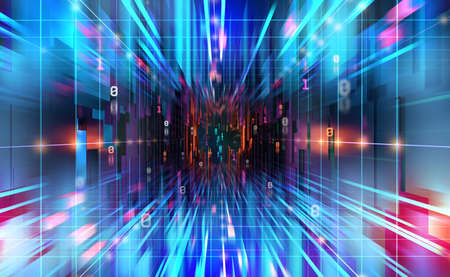 digital technology. High speed data transfer. Information flow in 3D illustration. Movement in...