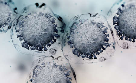 virus inside cell. Replication and mutation of viruses. Macro 3D illustration. Microbiology and Virology as a Science of Futureの写真素材