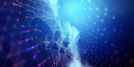 Big data and cyber security 3D illustration. Neural network and cloud technologies. Global database and artificial intelligence. Bright, colorful background with bokeh effectの写真素材