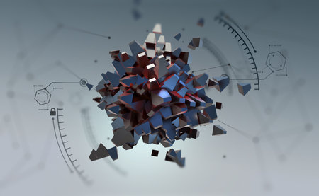 big data processing. future processor. Quantum CPU in nanotech computer network. 3d illustration of digital cyberspace with HUD elementの写真素材