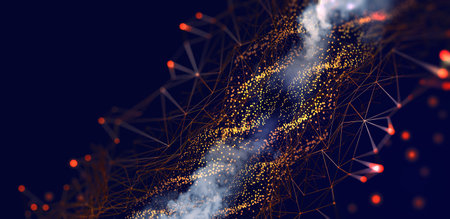 global network. Blockchain 3D illustration. Neural networks and artificial intelligence. Concept of...