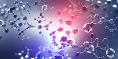 Molecule 3D illustration. Hi Tech technology in the field of genetic engineering. Scientific breakthrough in molecular synthesis. Futuristic backgroundの写真素材