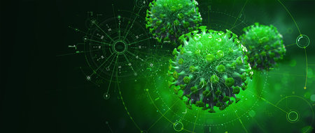 virus inside organism. Replication and mutation of viruses. Macro 3D illustration. Microbiology and Virology as a Science of Futureの写真素材