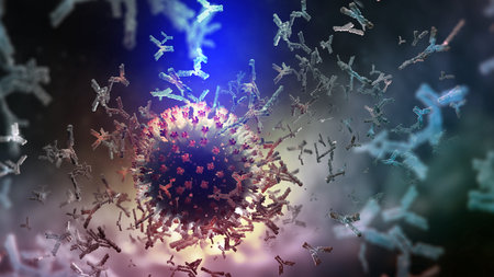 Vaccine. Antibody production. virus under microscope. Antibodies and viral infection. Immune defense...