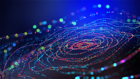 Big data, digital field, wireless communication systems. Business and digital technologies. Data flow in a secure system. Analytics and strategy of innovation. 3D illustration of network structuresの写真素材