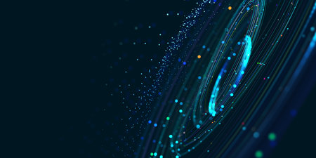 Wireless systems, globalization, big data. Data analytics, blockchain technology. 3D illustration of circular paths. Orbital motion abstract backgroundの写真素材