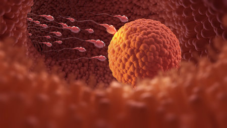 Ovum fertilized by sperm 3D illustration. conception of a new life. Sperm and egg cell natural...