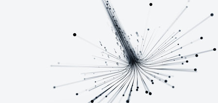 Wireless data transmission, high speed internet. Information flow in abstract cyberspace. Neural network 3D illustration. Big data and cybersecurity. data stream. Global database and AIの写真素材